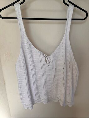 Old Navy White Crochet Tank with Lace-Up V-Neck